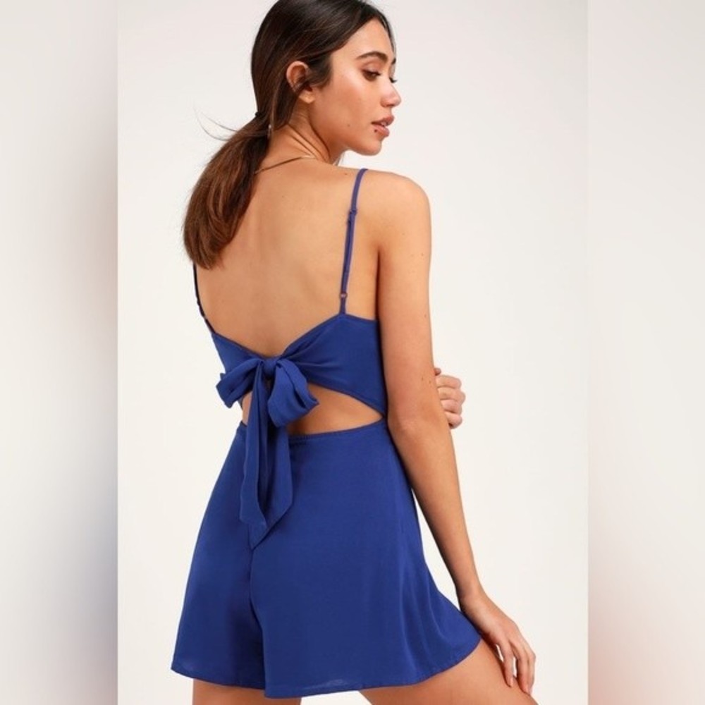 Lulus Roxanna Cobalt Blue Tie-Back Romper, Small